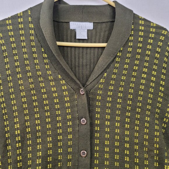 August Silk Logic Cardigan Sweater Size Medium Rib Knit Green Y2K Deadstock - Picture 2 of 10